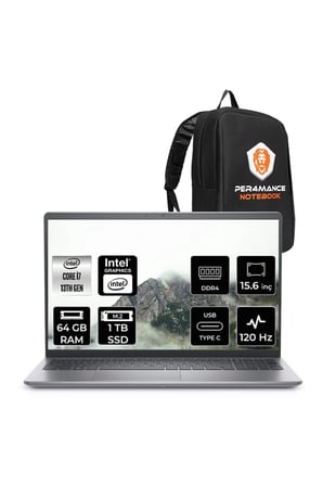 Vostro 3530 i7 1355U 64GB RAM 1TB SSD 15.6" FHD 120Hz FreeDOS N1605PVNB3530P348 Notebook + Per4 Çanta