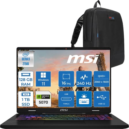 MSI Msı Crosshaır 17 Hx Aı D2XWGKG-017TR Intel Core Ultra 9-275HX Aı 128GB 1tb SSD 8GB/RTX5070 Gddr7 115W 18"2.5k (2560 x 1600, Wqxga) 240Hz  Windows 11 Pro W017TRP43128G + Zettaçanta
