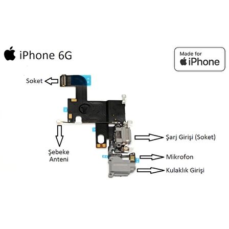 Apple iphone 6G Kulaklık Mikrofon Şarj Soket Filmi Full Bord