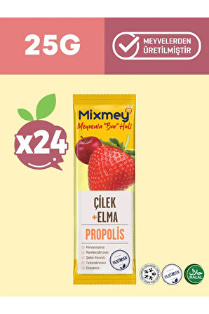 Mixmey Bee Çilek Ve Propolis Meyve Bar | Bağışıklık Destekleyici Doğal Bar - 25gr X 24 Adet