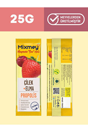 Mixmey Bee Çilek Ve Propolis Meyve Bar | Bağışıklık Destekleyici Doğal Bar - 25gr X 24 Adet
