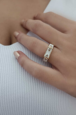 Sarı Altın Beyaz Mineli Damla Taşlı Altın Yüzük