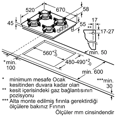 Siemens EO7C6PO12O Doğalgazlı 4 Gözlü Ankastre Ocak