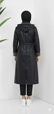 Kadın Şardon Astarlı Fermuarlı Deri Siyah Kap