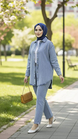 Kadın Kot Ceket Pantolon İkili Kot Mavi Takım