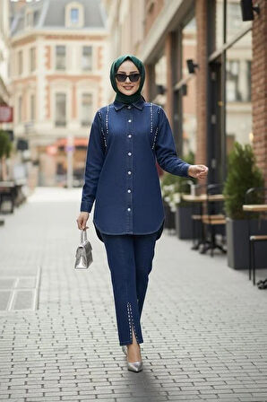 Kadın Kot Ceket Pantolon İkili Kot Lacivert Takım