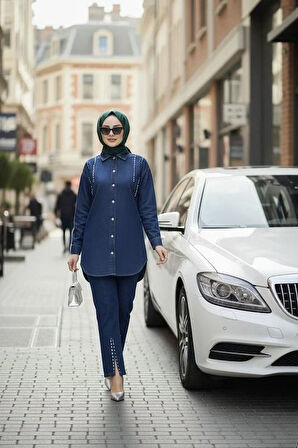 Kadın Kot Ceket Pantolon İkili Kot Lacivert Takım