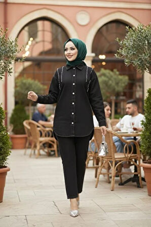 Kadın Kot Ceket Pantolon İkili Kot Siyah Takım