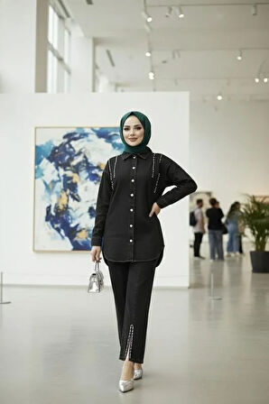 Kadın Kot Ceket Pantolon İkili Kot Siyah Takım