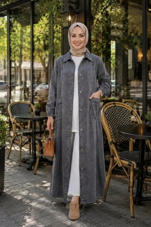 Kadın Düğmeli Cepli Gri Denim Kot Kap