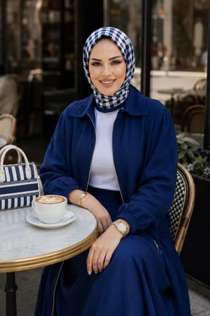 Kadın Fermuarlı Çilek Kumaş Lacivert  Ceket Etek İkili Takım