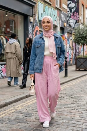 Kadın Beli Lastikli Çilek Kumaş Pembe Salaş Pantolon