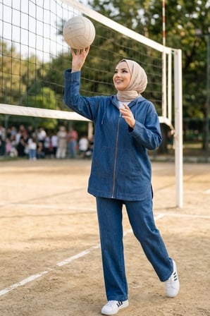 Kadın Kapüşonlu Fermuarlı İnce Kot Koyu  Mavi Tunik Pantolon Takım