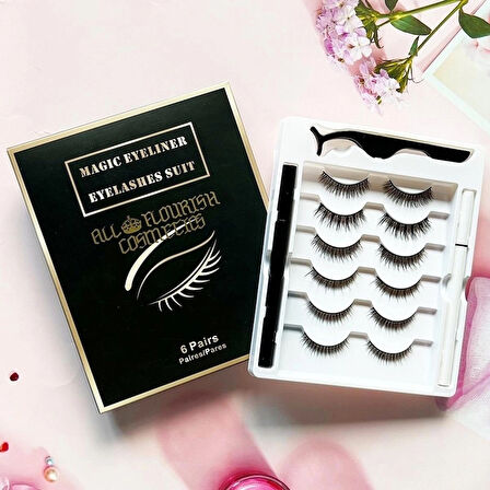 6 Çift (12 adet) Doğal Görünümlü,Yoğun Hacimli Takma Kirpik Seti+Yapıştırıcı ve Eyeliner İle Birlikte Set