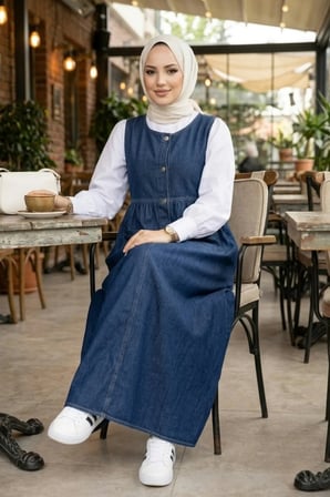 Kadın Düğmeli Cepli Kot Lacivert  Jile