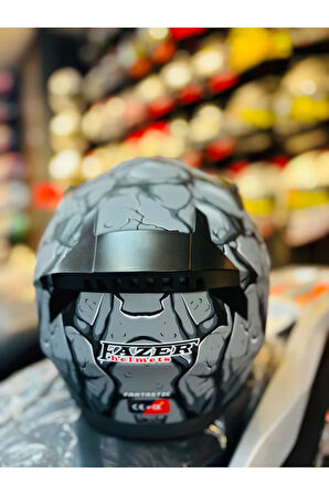 Fazer Siyah Vizör Fantastic Mat Grey Mat Full Face Güneş Vizörlü Motosiklet Kaskı