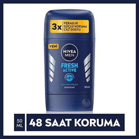 NIVEA Men Erkek Stick Deodorant Fresh Active 50ml, Ter ve Ter Kokusuna Karşı 48 Saat Deodorant Koruması