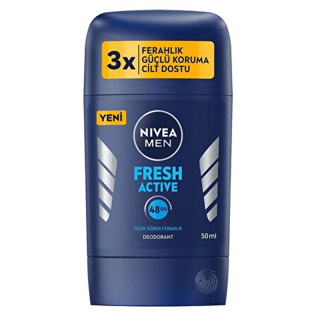 NIVEA Men Erkek Stick Deodorant Fresh Active 50ml, Ter ve Ter Kokusuna Karşı 48 Saat Deodorant Koruması