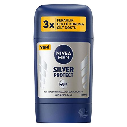 NIVEA Men Erkek Stick Deodorant Silver Protect 50 ml, Ter ve Ter Kokusna Karşı 48 Saat Anti-perspirant Koruma 