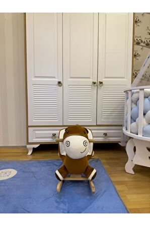 VaVbaby Sallanan At Ahşap Peluş Yumuşak - Eşek Kahverengi