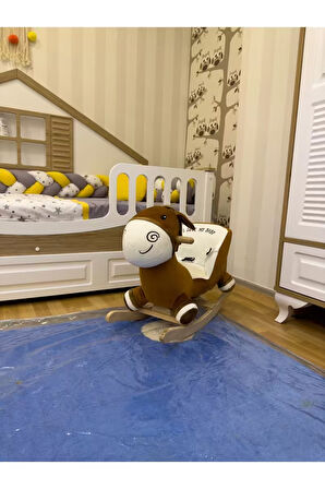 VaVbaby Sallanan At Ahşap Peluş Yumuşak - Eşek Kahverengi