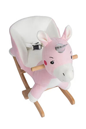 VaVbaby Sallanan At Ahşap Peluş Yumuşak - Unicorn Fuşya