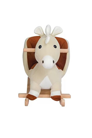 VaVbaby Sallanan At Ahşap Peluş Yumuşak - Geyik Ekru