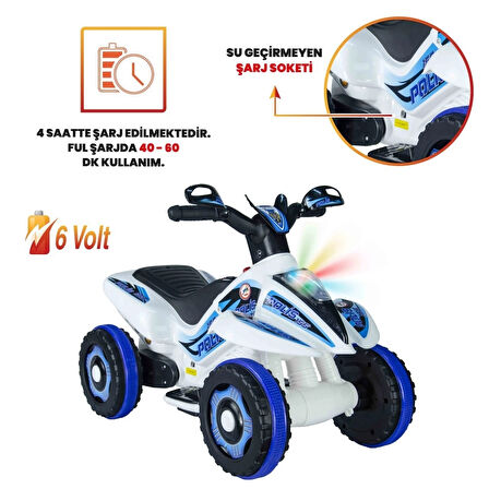 VaVbaby Crazy Cross Akülü Motor ATV 6v Beyaz-Mavi