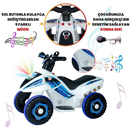 VaVbaby Crazy Cross Akülü Motor ATV 6v Beyaz-Mavi