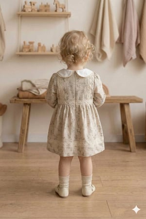 Dantel Detaylı ve Bebe Yakalı Çiçek Desenli Kız Bebek Elbise