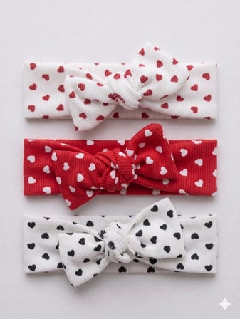 Kız Bebek 3’lü Ribana Fiyonklu Bandana Seti - Kırmızı-Beyaz