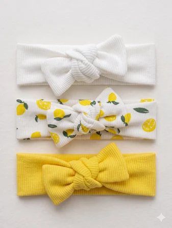 Kız Bebek 3’lü Ribana Fiyonklu Bandana Seti - Sarı