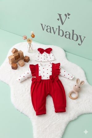 Kız Bebek Kalp Desenli Fiyonklu Fırfırlı Bebek Salopet Tulum ve Bere