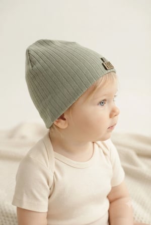 Organik Pamuklu, Yumuşak Dokulu, Ribanalı Düz Model 3’lü Set Unisex Bebek Şapkası-Kiremit-Yeşil-Krem