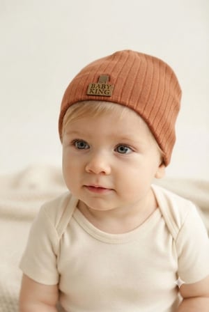 Organik Pamuklu, Yumuşak Dokulu, Ribanalı Düz Model 3’lü Set Unisex Bebek Şapkası-Kiremit-Yeşil-Krem