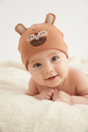 Organik Pamuklu, Yumuşak Dokulu, Ribanalı Köstebek Model 3’lü Set Unisex Bebek Şapkası (Kiremit-Yeşil-Gri)