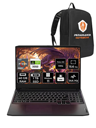 Lenovo IdeaPad 3 R5 5500H 40GB 1TB SSD RTX2050/4GB 144Hz 15.6'' W11P Gaming Laptop & PER4 ÇANTA