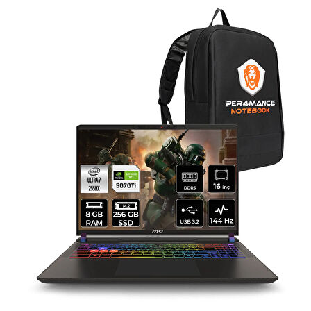 MSI Vector 16 HX AI Ultra 7 255HX 8GB 256GB SSD RTX5070TI/12GB 140W 16'' WUXGA FDOS Gaming Laptop