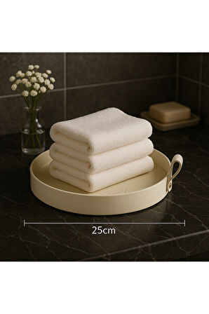 Krem Renk Metal Sunum Tepsisi,Makyaj Organizeri,Takı,Banyo Objeleri Toparlayıcı Tepsi,Deri Tabanlı