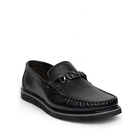 Fe İçi Dışı Hakiki Deri Tam Ortapedik Taban Bağcıksız Erkek Ayakkabısı Cilt Siyah Poli Tarz3008