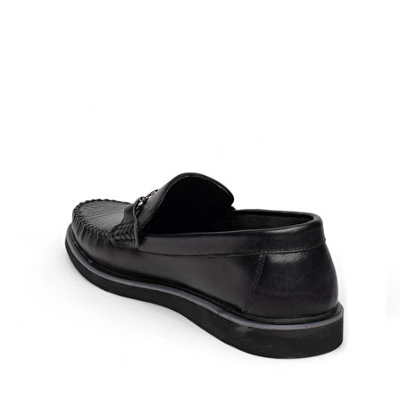 Fe İçi Dışı Hakiki Deri Tam Ortapedik Taban Bağcıksız Erkek Ayakkabısı Cilt Siyah Poli Tarz3008