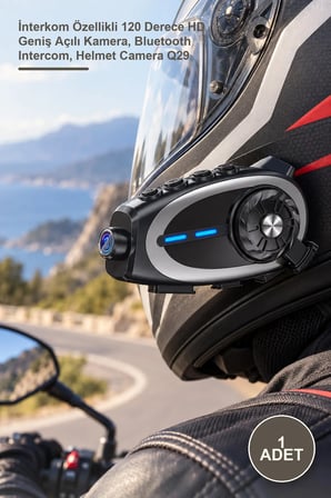 1 Adet Motosiklet Kask Kamerası – İnterkom Özellikli 120 Derece HD Geniş Açılı Kamera, Bluetooth Intercom, Helmet Camera Q29