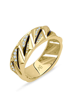 Sarı Altın Altın Siyah Şeritli Gurmet Yüzük