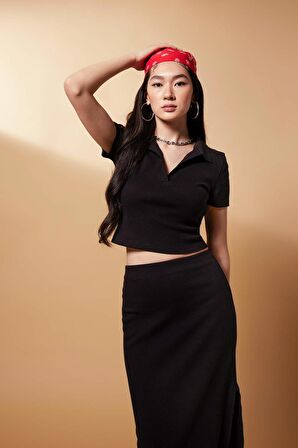 DeFacto Fitted Polo Yaka Fitilli Kaşkorse Kısa Kollu Tişört A0379AX23SMBK81