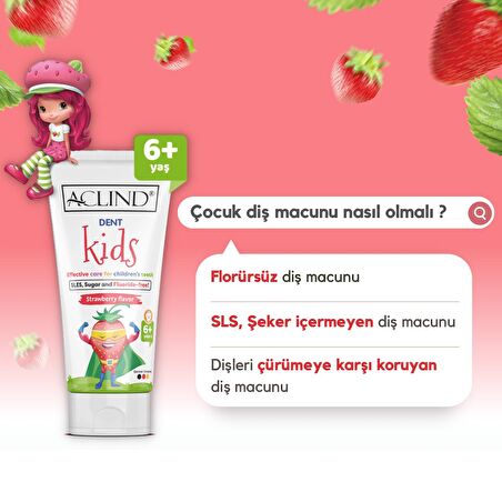 Aclind Dent Kids 75 ml | Çocuklar için Florür İçermeyen Diş Macunu