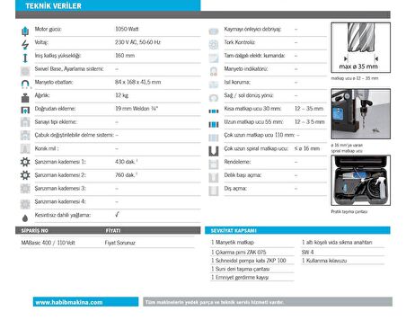 BDS (Alman Malı) MABasic 400 1050 W, 35 mm Manyetik Matkap