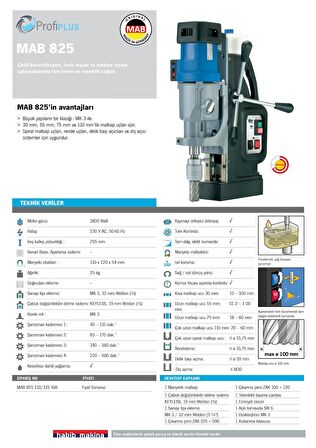 MAB 825 1800 W-MK3-4 Kademeli-100 mm Profesyonel Manyetik Matkap