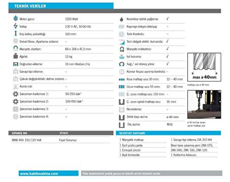 BDS Maschinen (Alman Malı) MAB 465  1150 W, 40 mm Manyetik Matkap