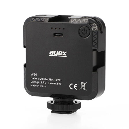 ayex W64 Bicolor LED Video Işığı – Ayarlanabilir Parlaklık & Renk Sıcaklığı, USB-C, 2000mAh Batarya