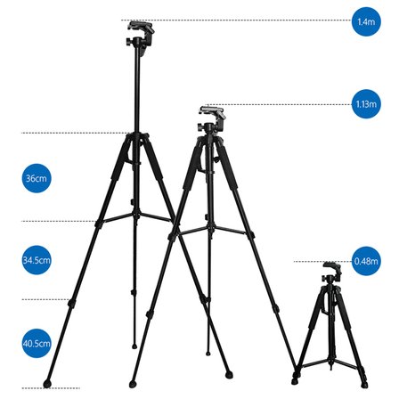 Ayex LT-3366 140cm Tripod – 3 Yönlü Kafa, Su Terazili, Kamera ve Telefon Uyumlu